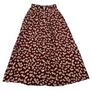 Floral Daisy Print Maxi Skirt Button Front Elastic Waist Cottagecore floral long